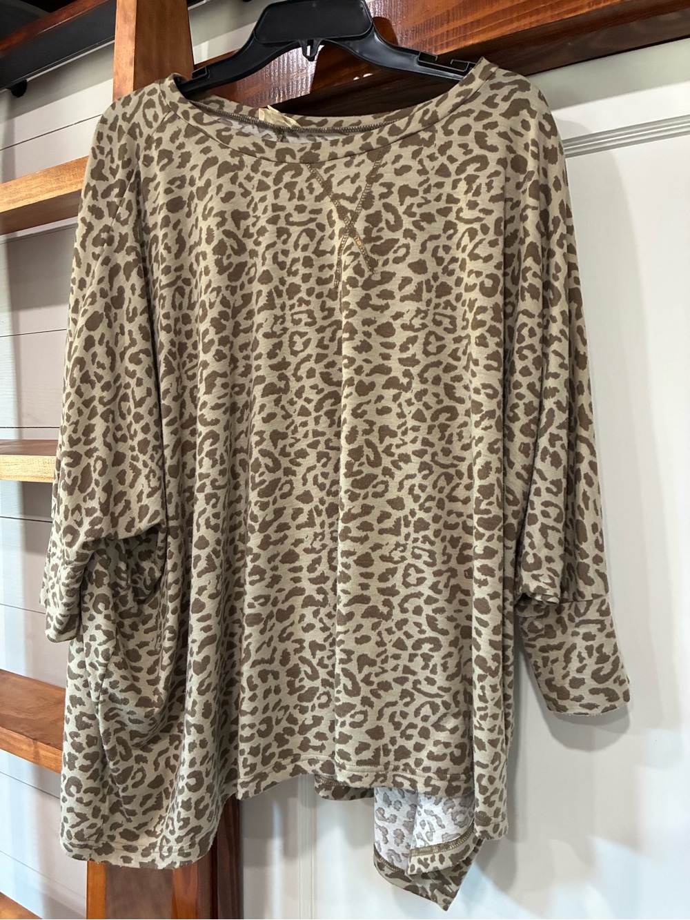 LA MIEL Taupe and Brown Leopard Print Dolman Sweatshirt